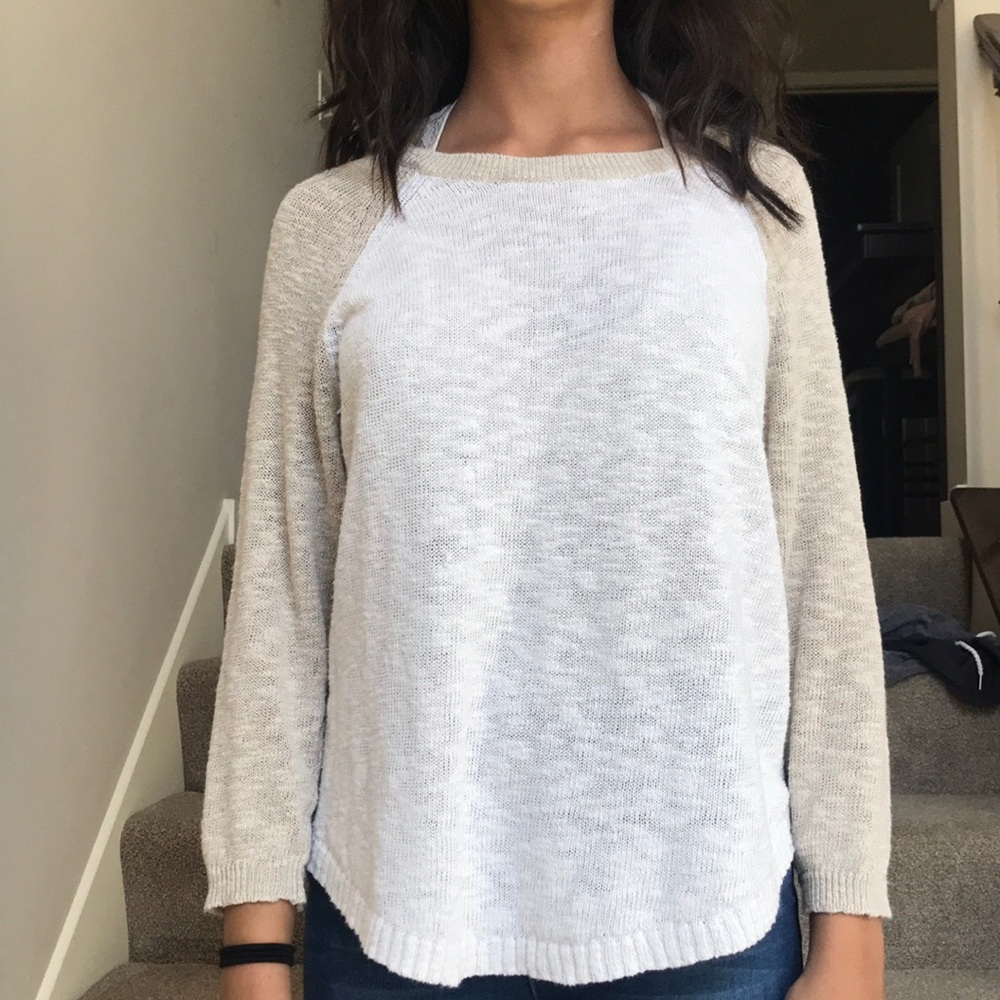 White and tan sweater